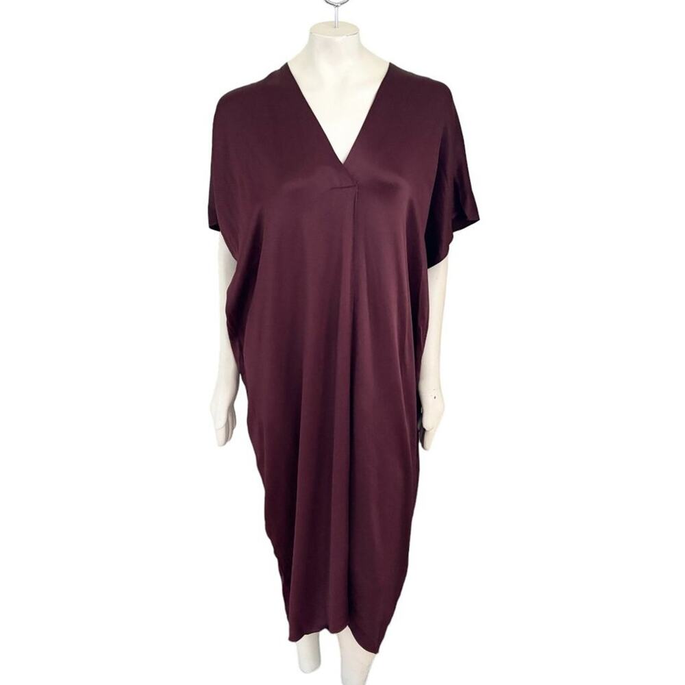 NWT ZARA Satin Effect V-neck Kaftan in Maroon SZ XS